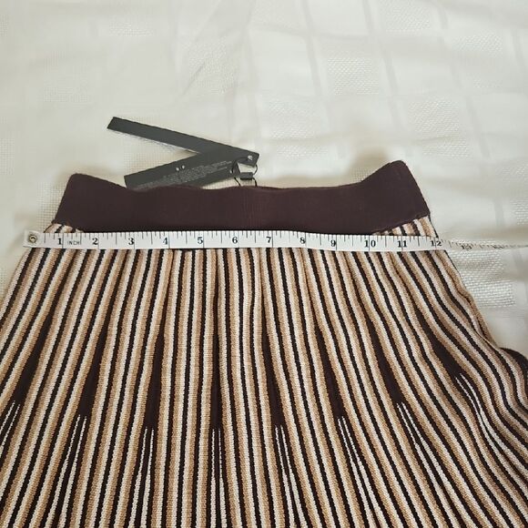 Tan and Brown Pleated Midi A-Line Skirt - Picture 9 of 16